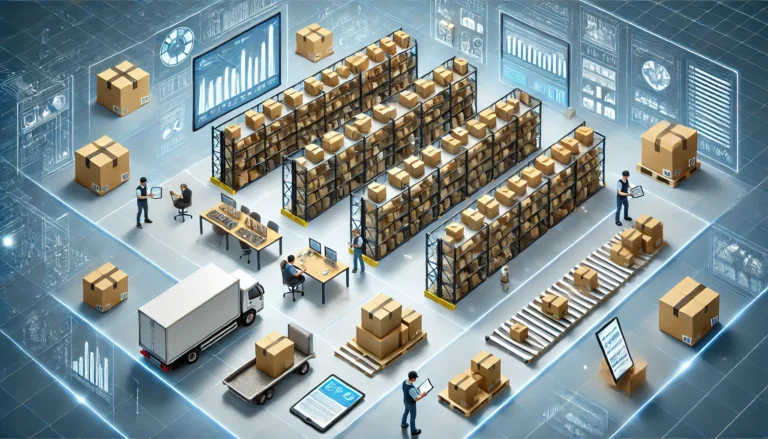 Moderne magazijn met geautomatiseerde distributie en digitale systemen