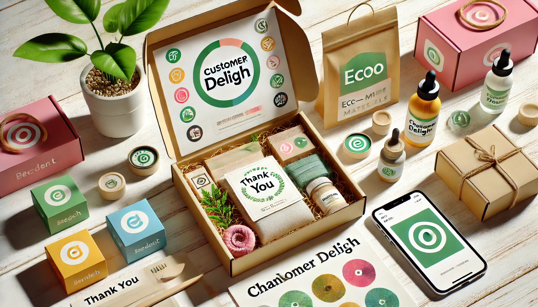 Diverse eco-vriendelijke producten in verpakkingen met merklogo's