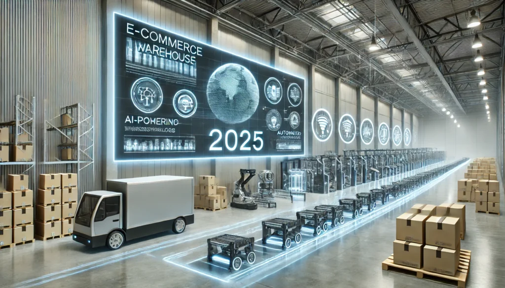 Technologisch geavanceerd magazijn met geautomatiseerde robots, 2025